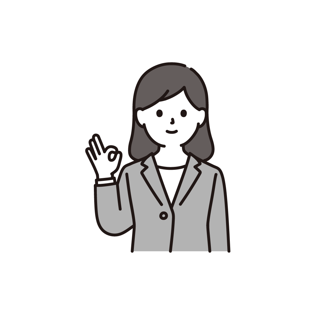 OKポーズをとるスーツの女性